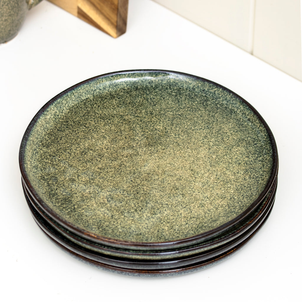 Set Of 4 Green Reactive Glaze Side Plates