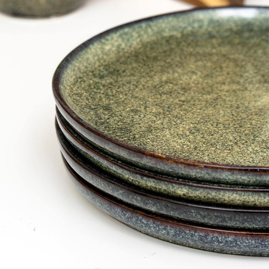 Set Of 4 Green Reactive Glaze Side Plates
