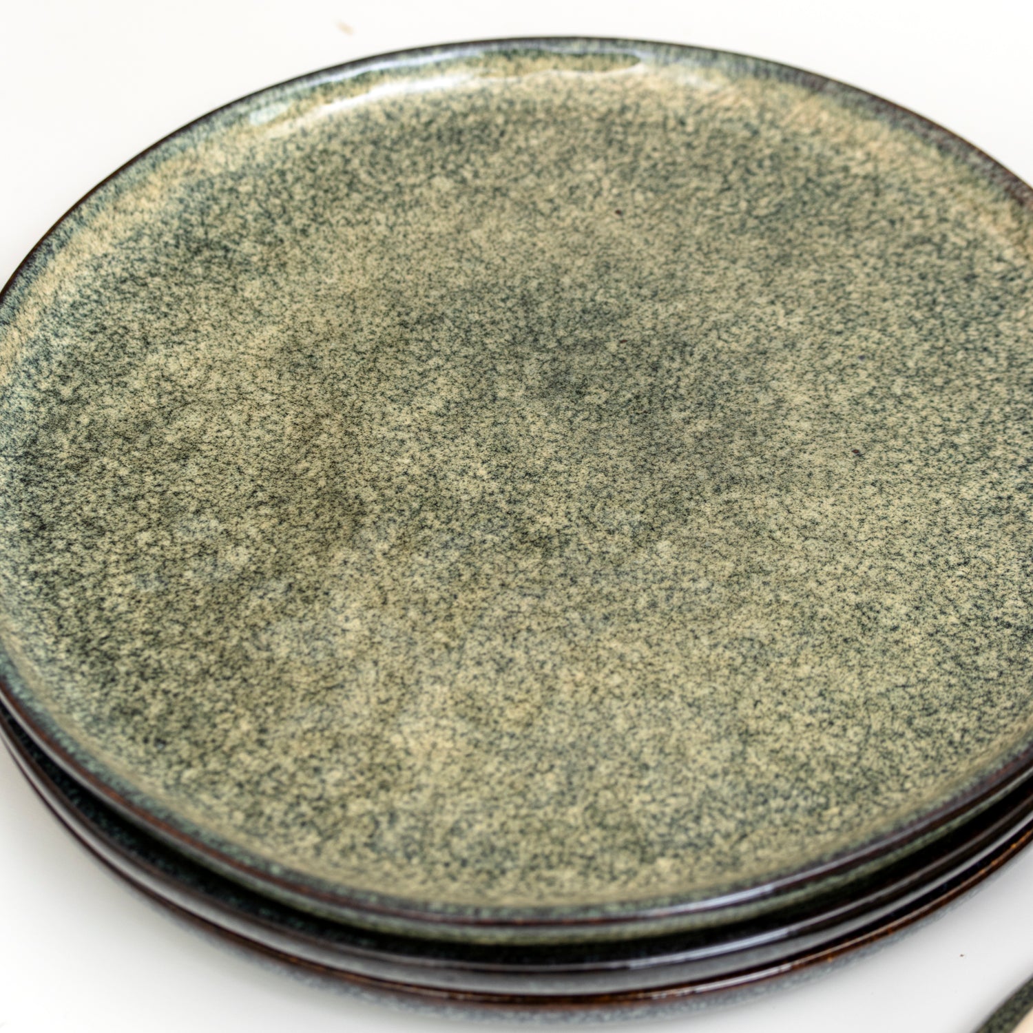 Set Of 4 Green Reactive Glaze Side Plates