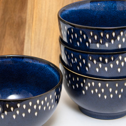 Blue Splash Reactive Glaze Cereal Bowls Set Of 4