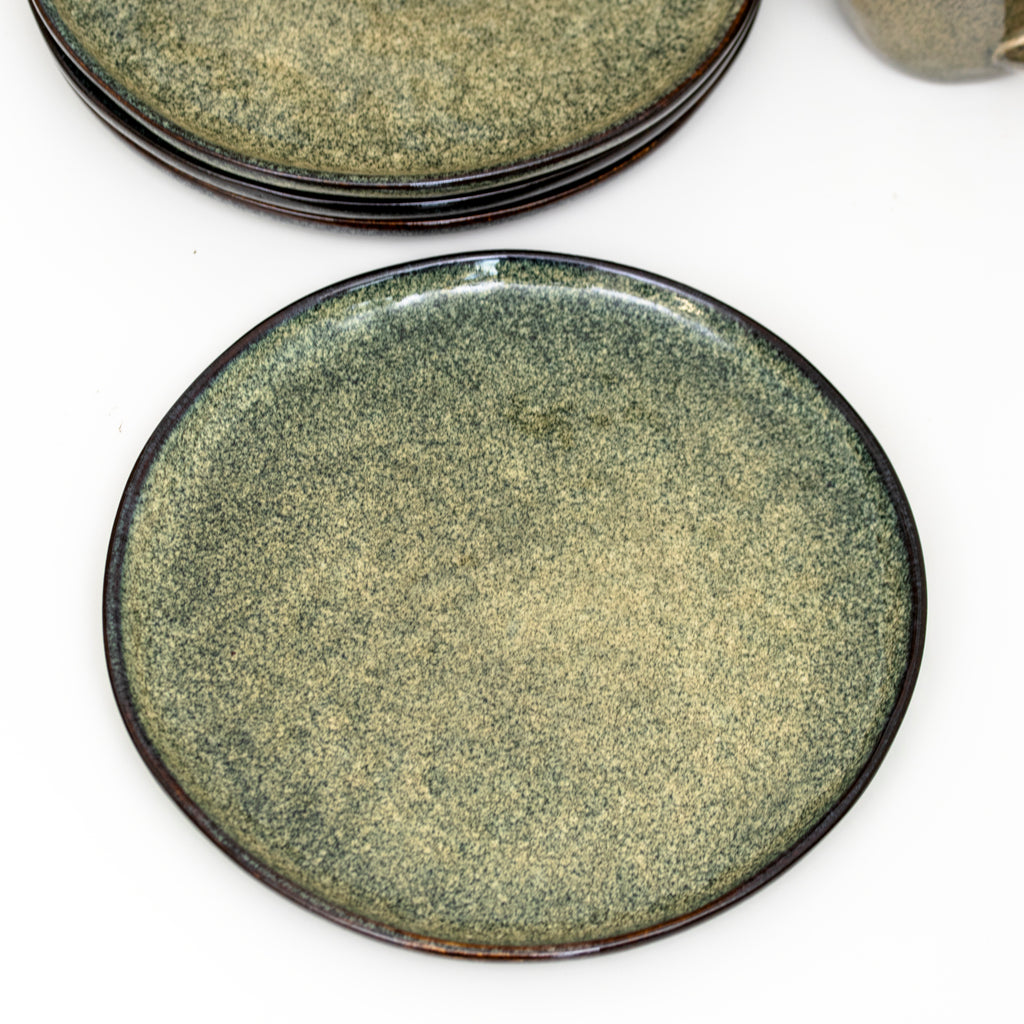 Set Of 4 Green Reactive Glaze Side Plates