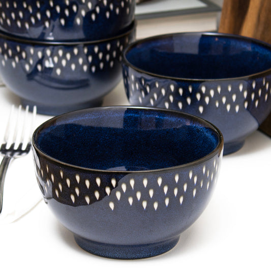 Blue Splash Reactive Glaze Cereal Bowls Set Of 4