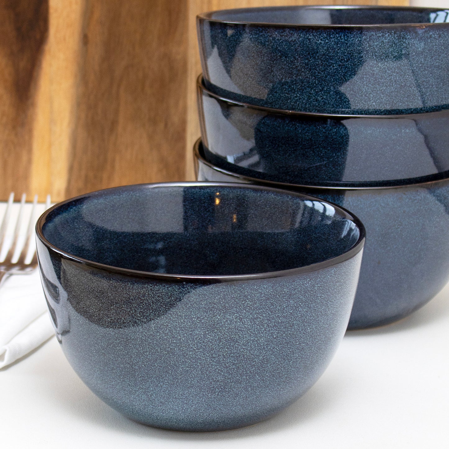 Blue Reactive Glaze Stoneware Cereal Bowls Set Of 4