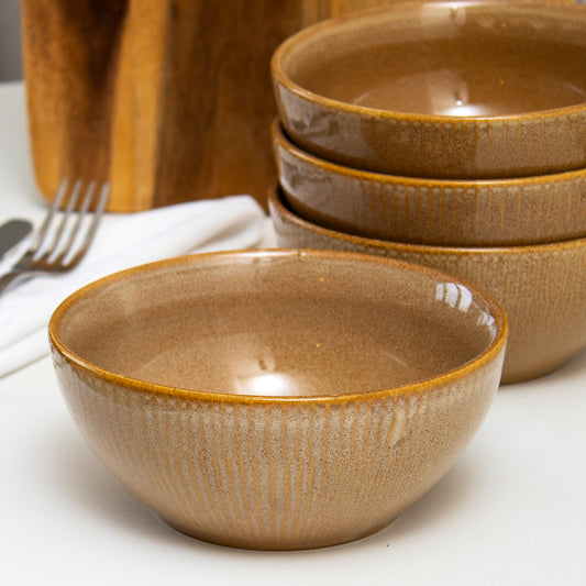 Brown Reactive Glaze Stoneware Cereal Bowls Set Of 4