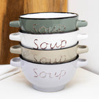 Set Of 4 Stoneware Handled Soup Bowls 500ml