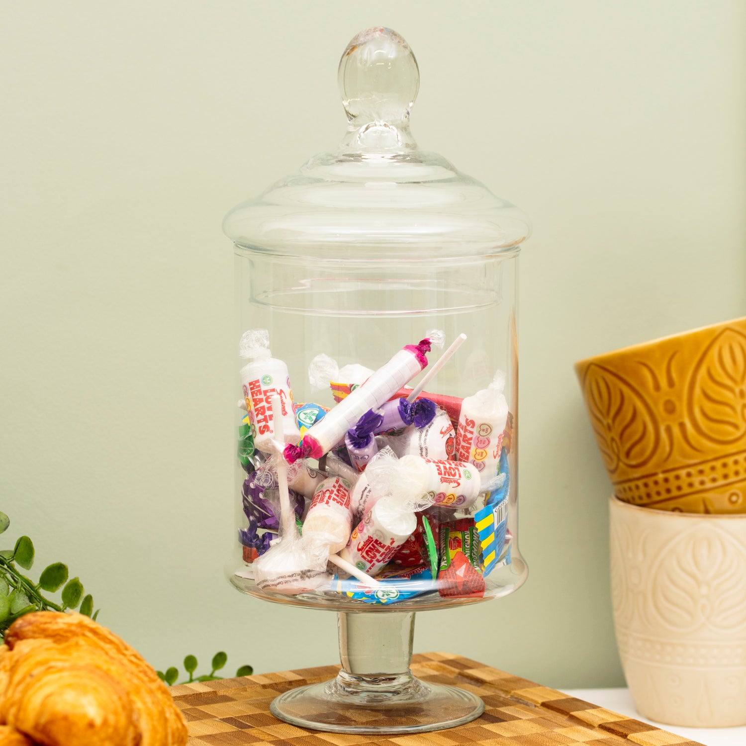 Tall Glass Storage Jar On Pedestal Base