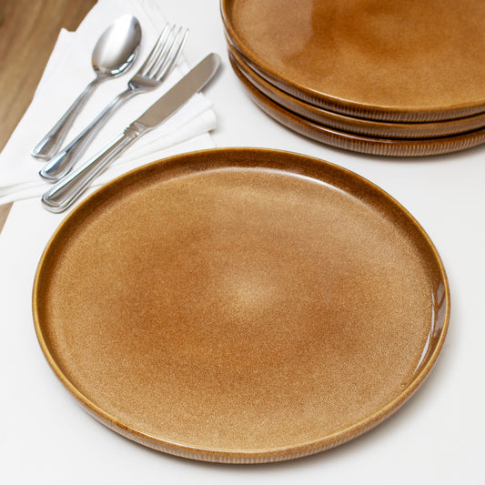 Brown Reactive Glaze Stoneware Dinner Plates Set Of 4