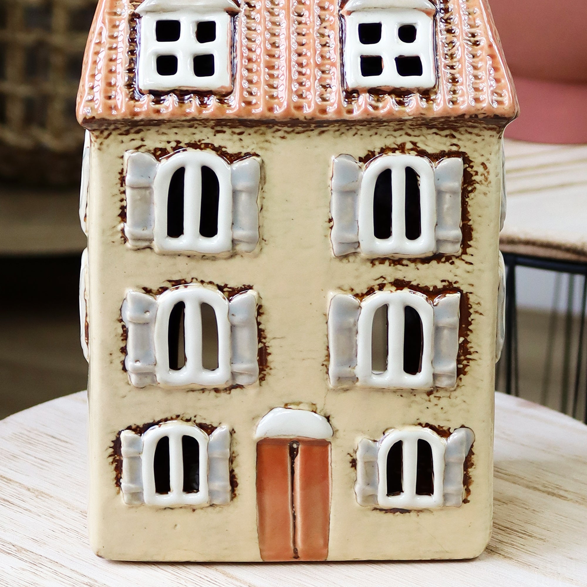 Cream Tiled Chateau House Candle Holder