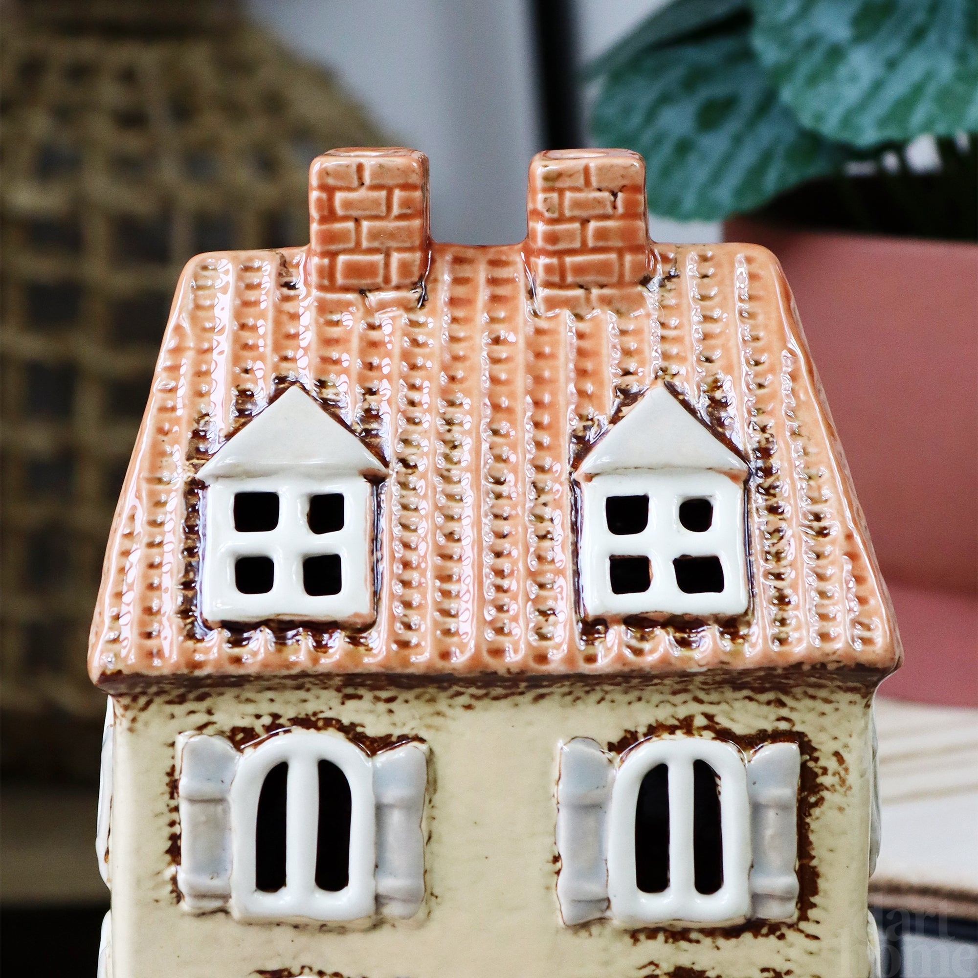 Cream Tiled Chateau House Candle Holder