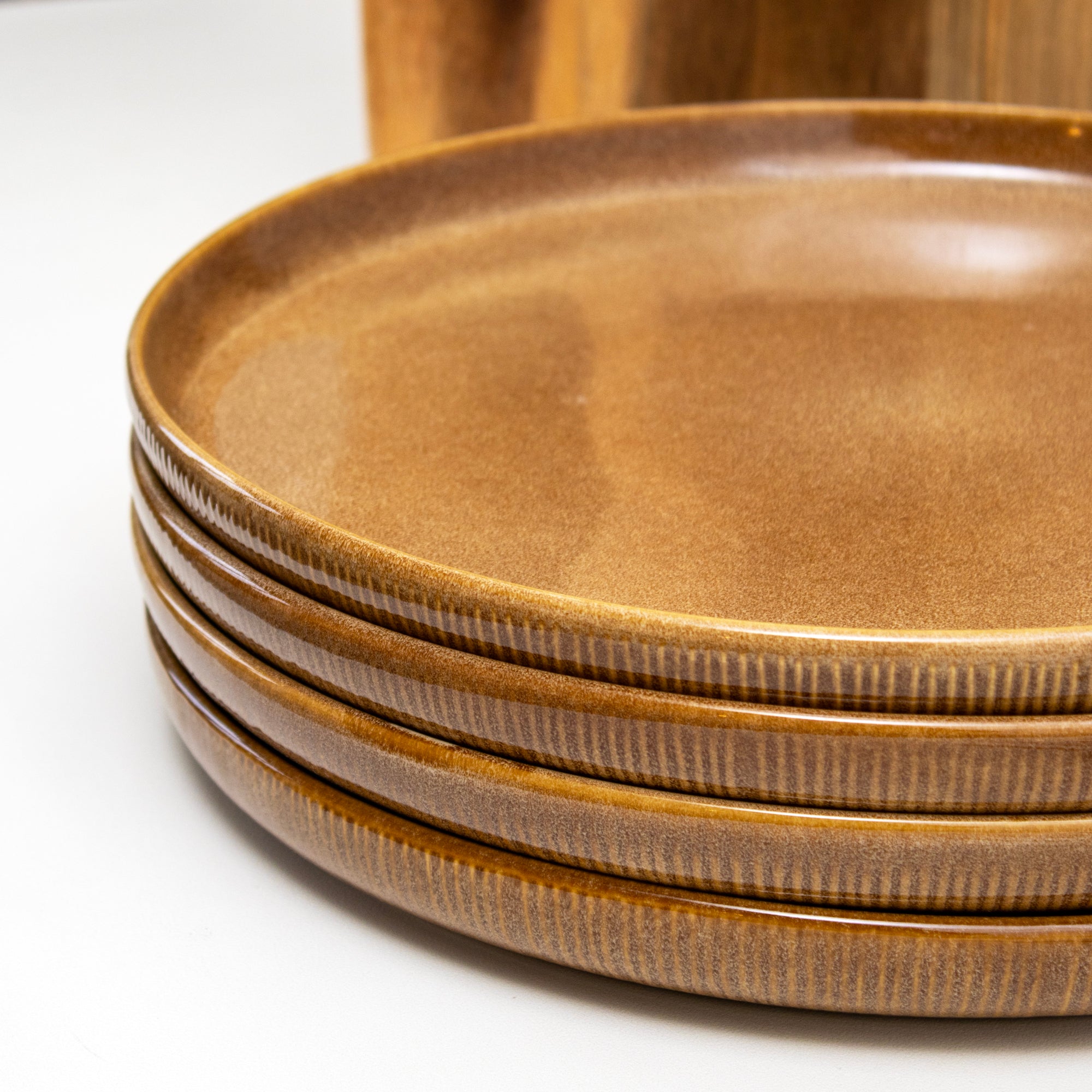 Brown Reactive Glaze Stoneware Dinner Plates Set Of 4