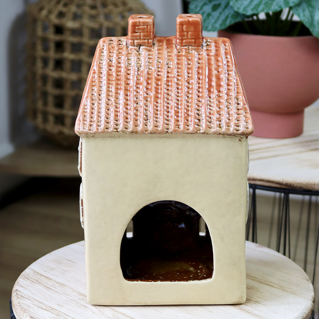 Cream Tiled Chateau House Candle Holder