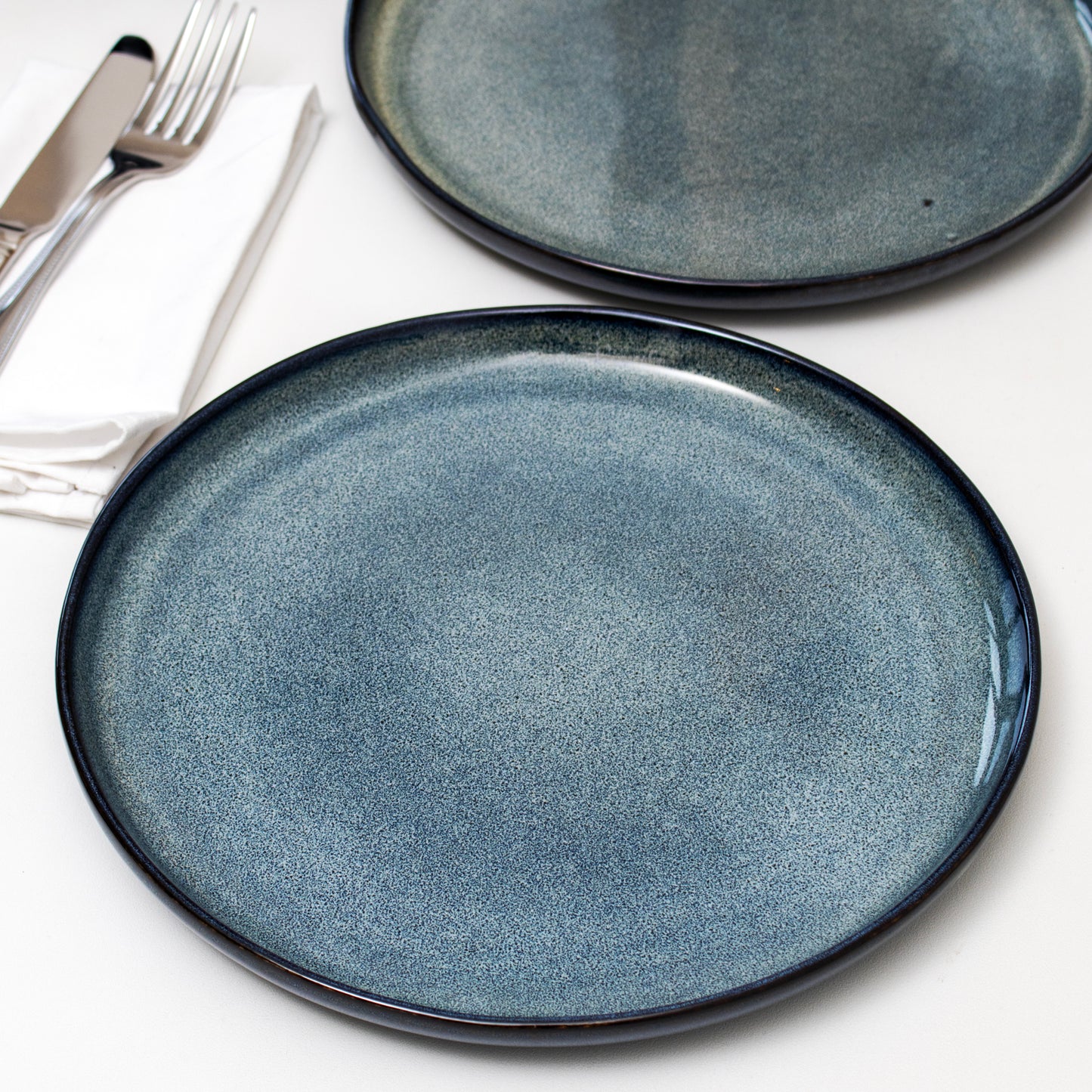 Blue Reactive Glaze Stoneware Dinner Plates Set Of 4