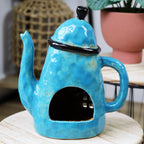Blue Teapot House Candle Holder