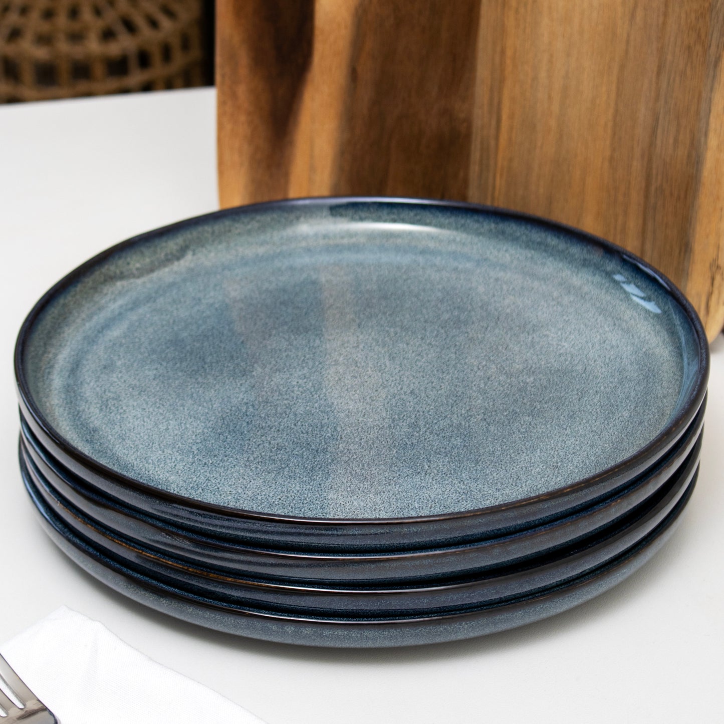 Blue Reactive Glaze Stoneware Dinner Plates Set Of 4