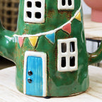 Large Green Teapot House Candle Holder