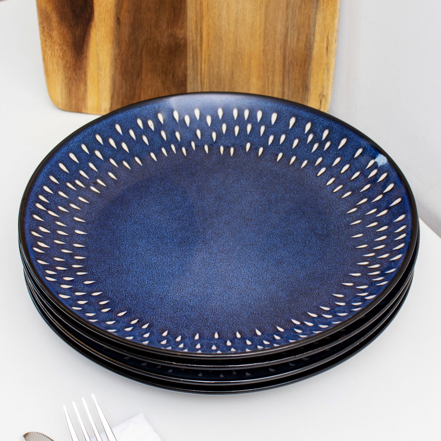 Blue Splash Reactive Glaze Dinner Plates Set Of 4