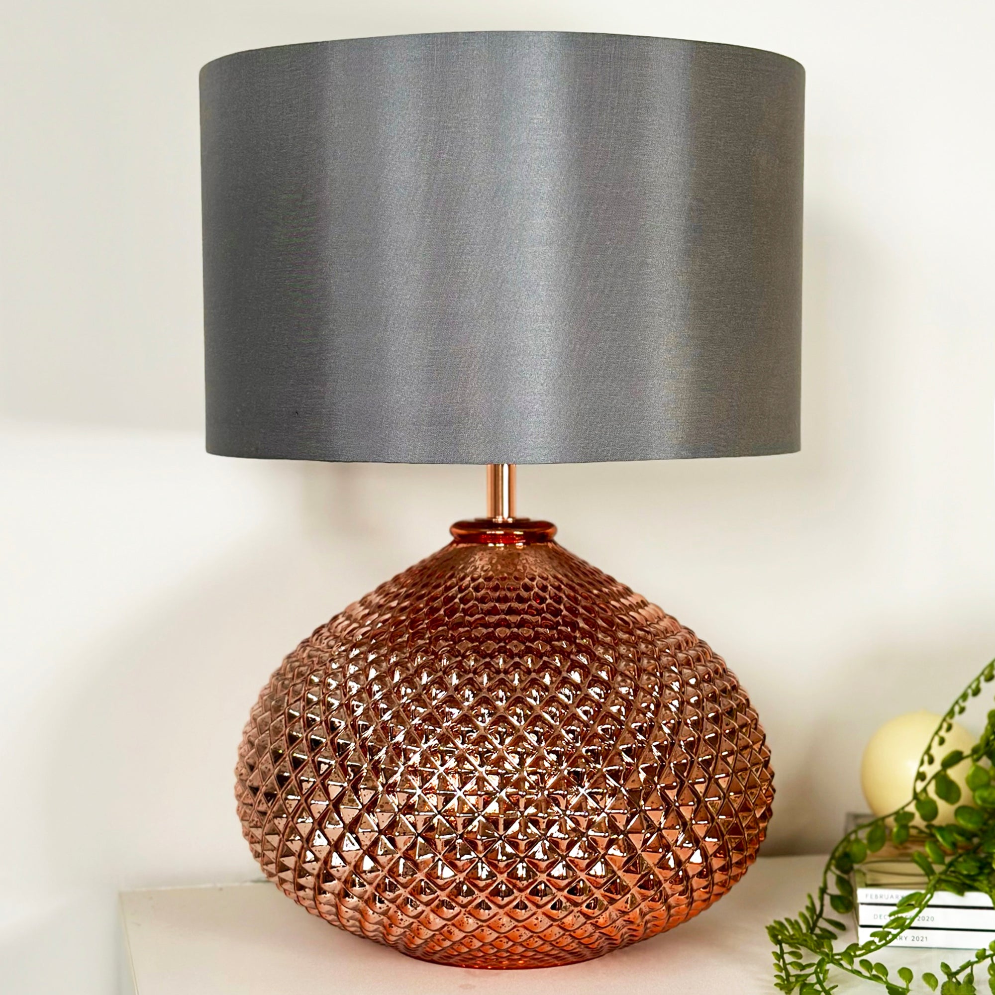 Copper Diamond Mercury Glass Lamp