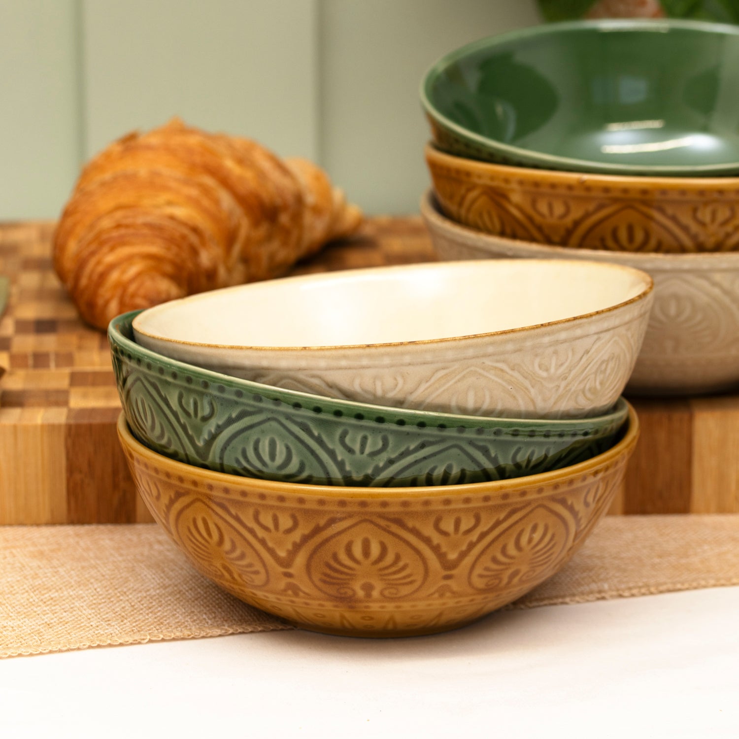 Set Of 6 Embossed Leaf Cereal Bowls