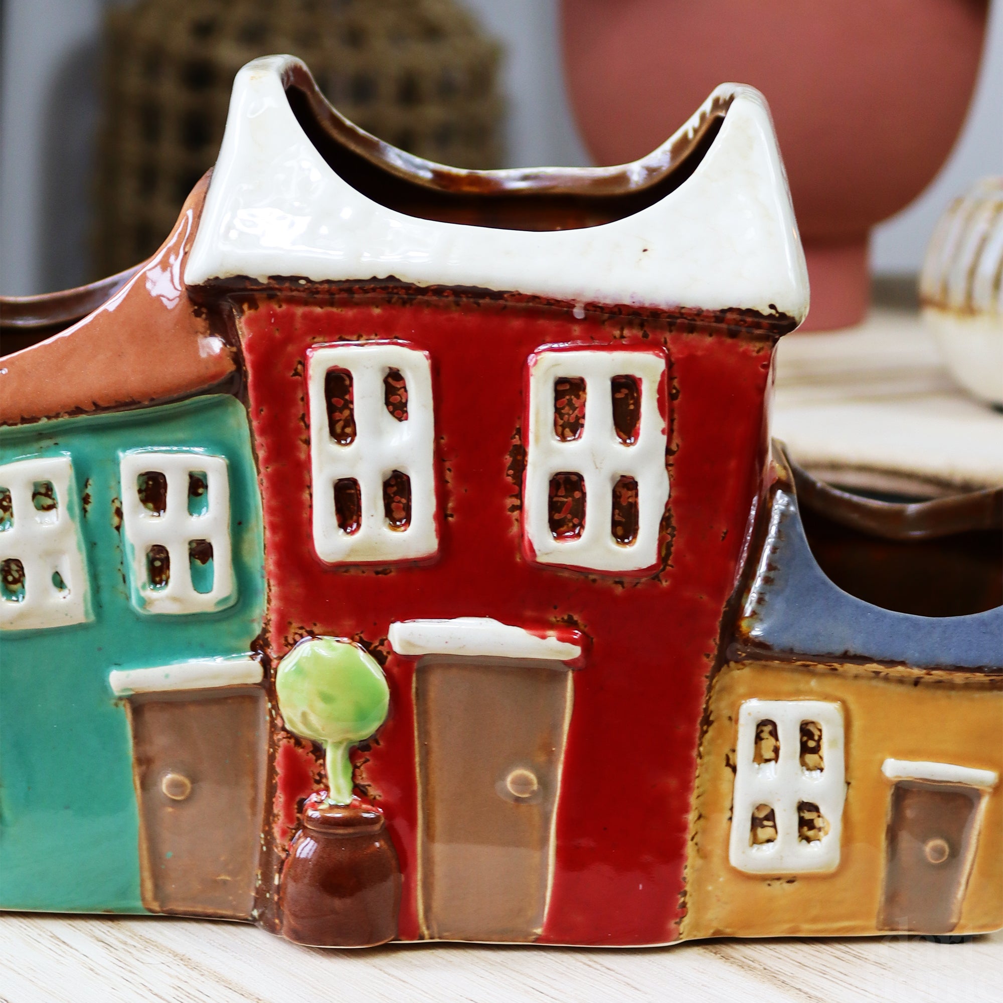 Three Colourful Terraced Houses Plant Pot