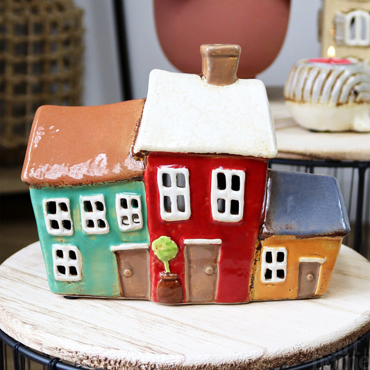 Three Colourful Terraced Houses Candle Holder