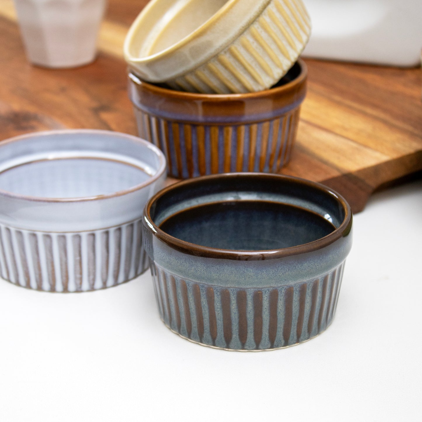 Set Of 4 Dark Mix Reactive Glaze Ramekins