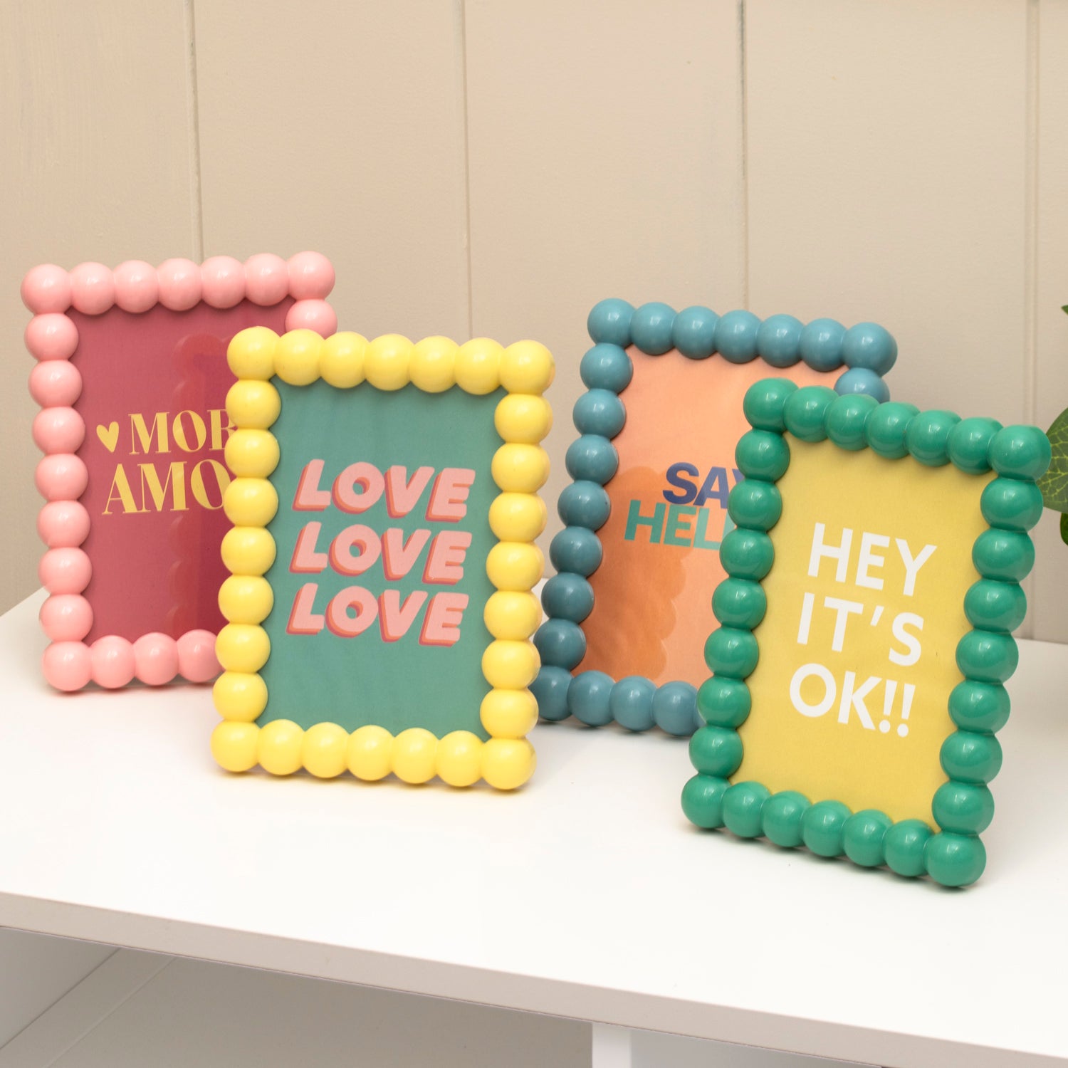 Set Of 4 Colourful Rectangle Beaded Photo Frames