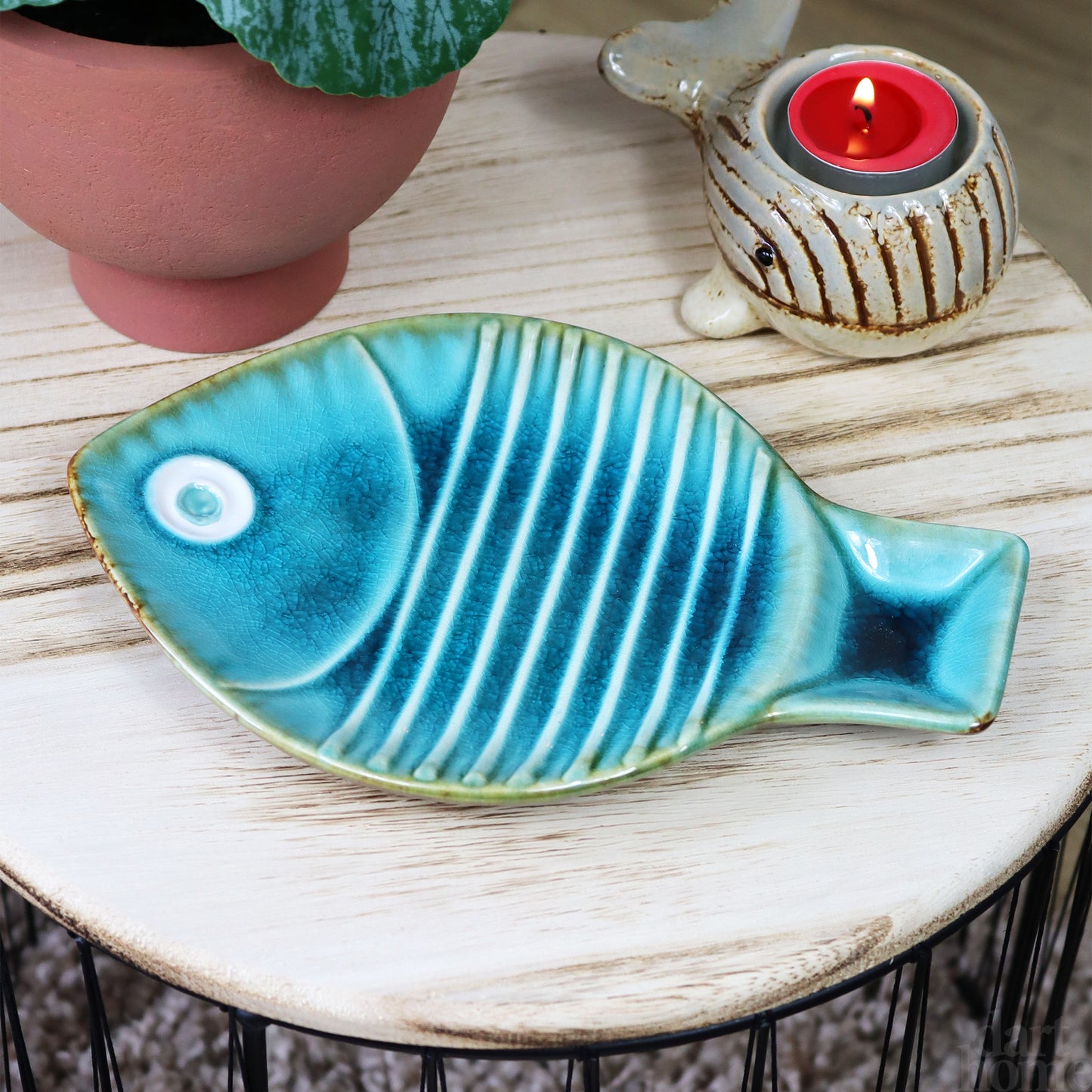 Teal Blue Fish Decorative Plate