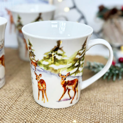 Set Of 4 Deer Family Mugs Giftboxed