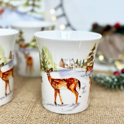 Set Of 4 Deer Family Mugs Giftboxed