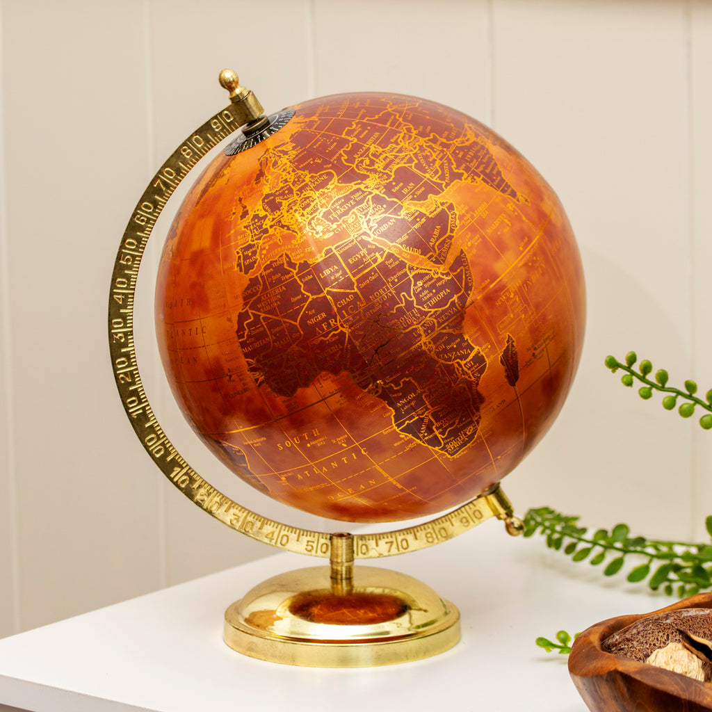 Terracotta And Gold Globe On Metal Stand