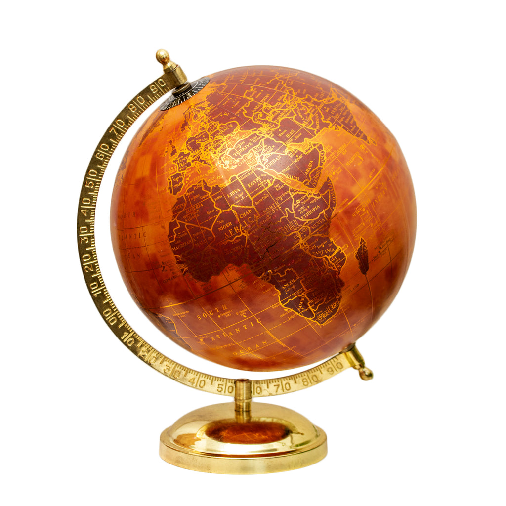 Terracotta And Gold Globe On Metal Stand