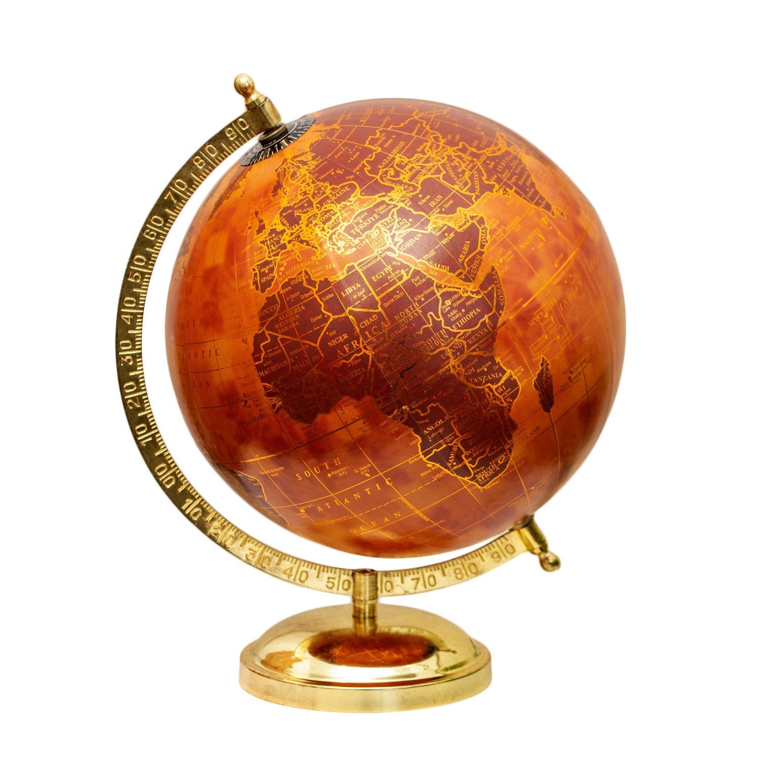 Terracotta And Gold Globe On Metal Stand