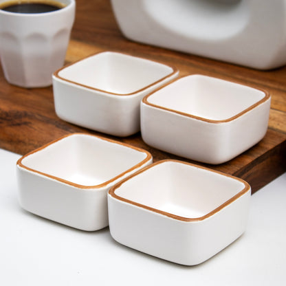 Set Of 4 Off White Stoneware Square Ramekins