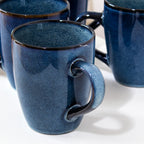 Set Of 4 Blue Reactive Glaze Stoneware Mugs 350ml