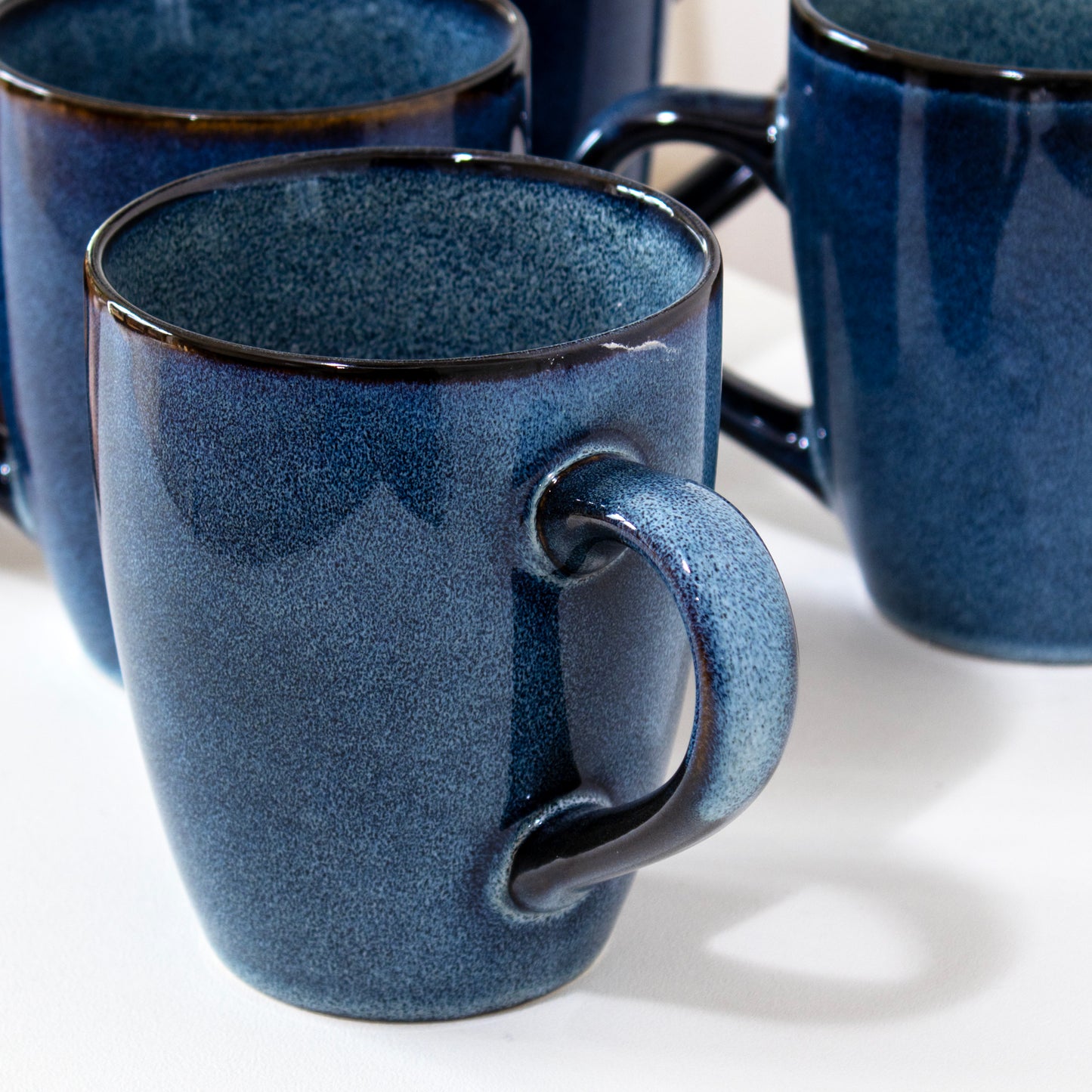 Set Of 4 Blue Reactive Glaze Stoneware Mugs 350ml