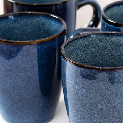 Set Of 4 Blue Reactive Glaze Stoneware Mugs 350ml