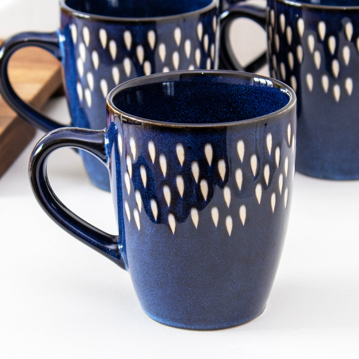 Set Of 4 Blue Splash Reactive Glaze Mugs