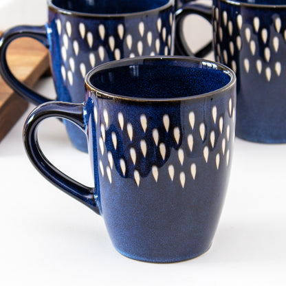 Set Of 4 Blue Splash Reactive Glaze Mugs