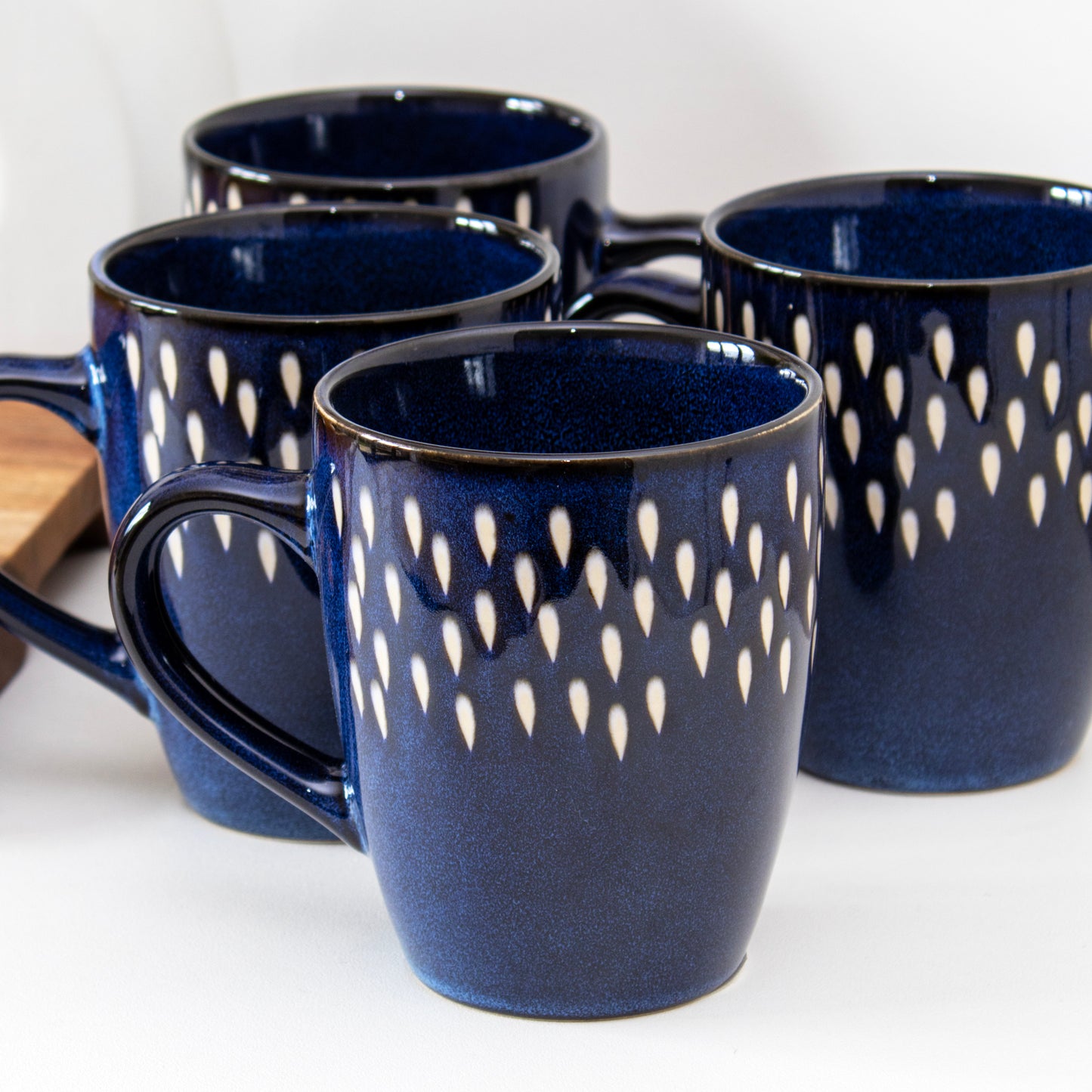 Set Of 4 Blue Splash Reactive Glaze Mugs