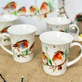 Set Of 4 Winter Robins Mugs Giftboxed