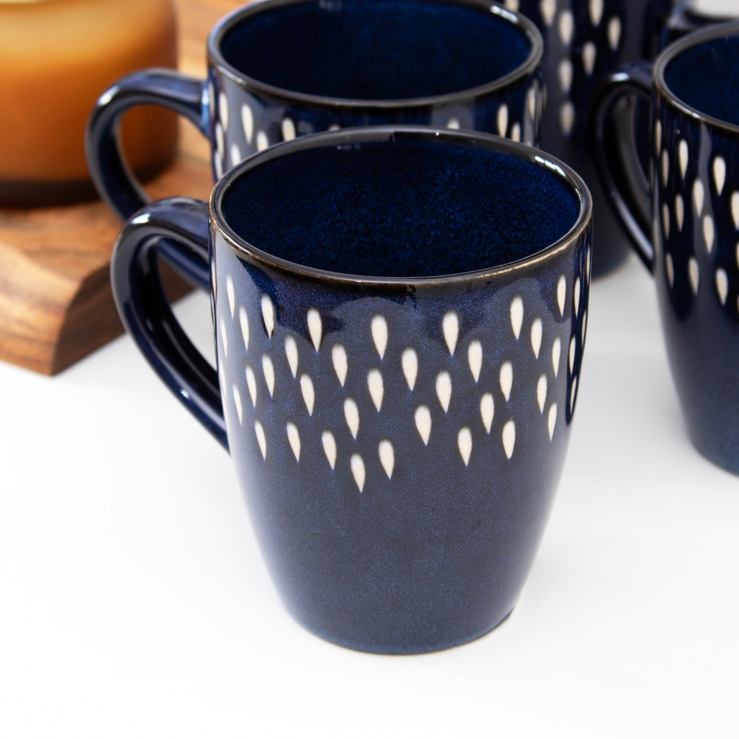 Set Of 4 Blue Splash Reactive Glaze Mugs