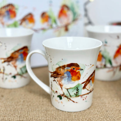 Set mit 4 Winter Robins-Tassen in Geschenkbox