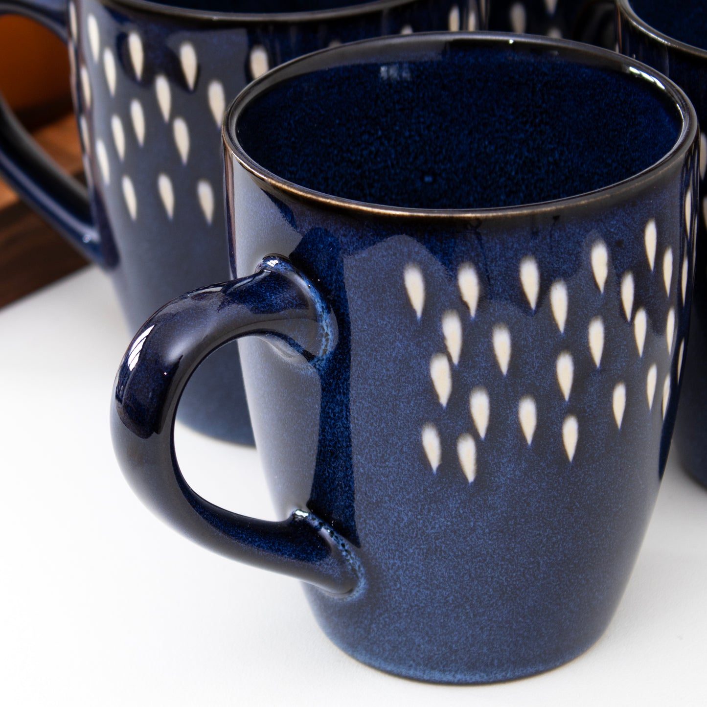 Set Of 4 Blue Splash Reactive Glaze Mugs