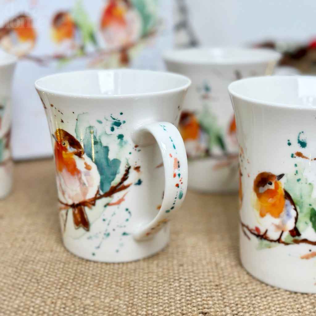 Set Of 4 Winter Robins Mugs Giftboxed