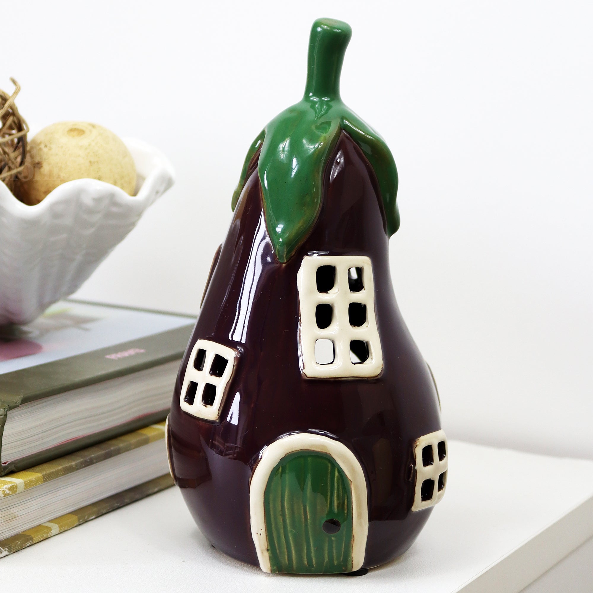 Purple Aubergine House Tea Light Holder