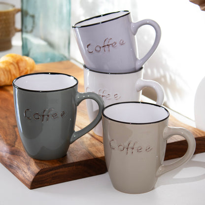 Set Of 4 Stoneware Coffee Script Mugs