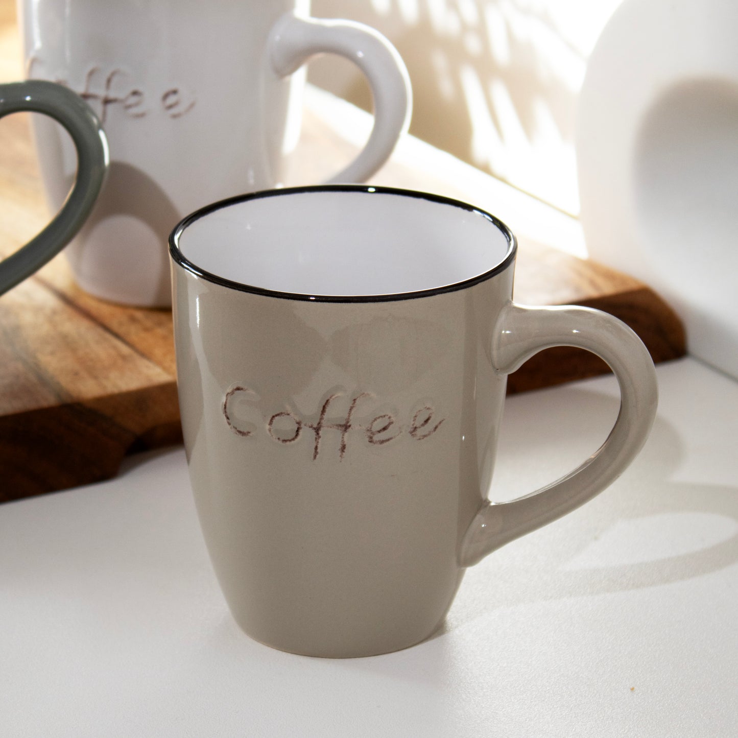 Set Of 4 Stoneware Coffee Script Mugs