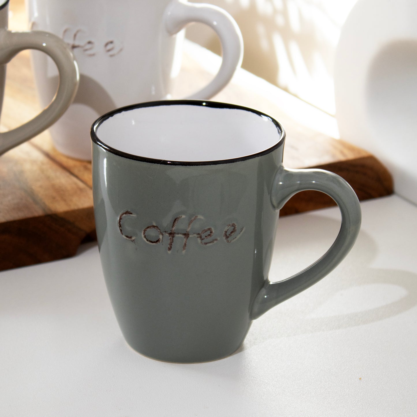 Set Of 4 Stoneware Coffee Script Mugs