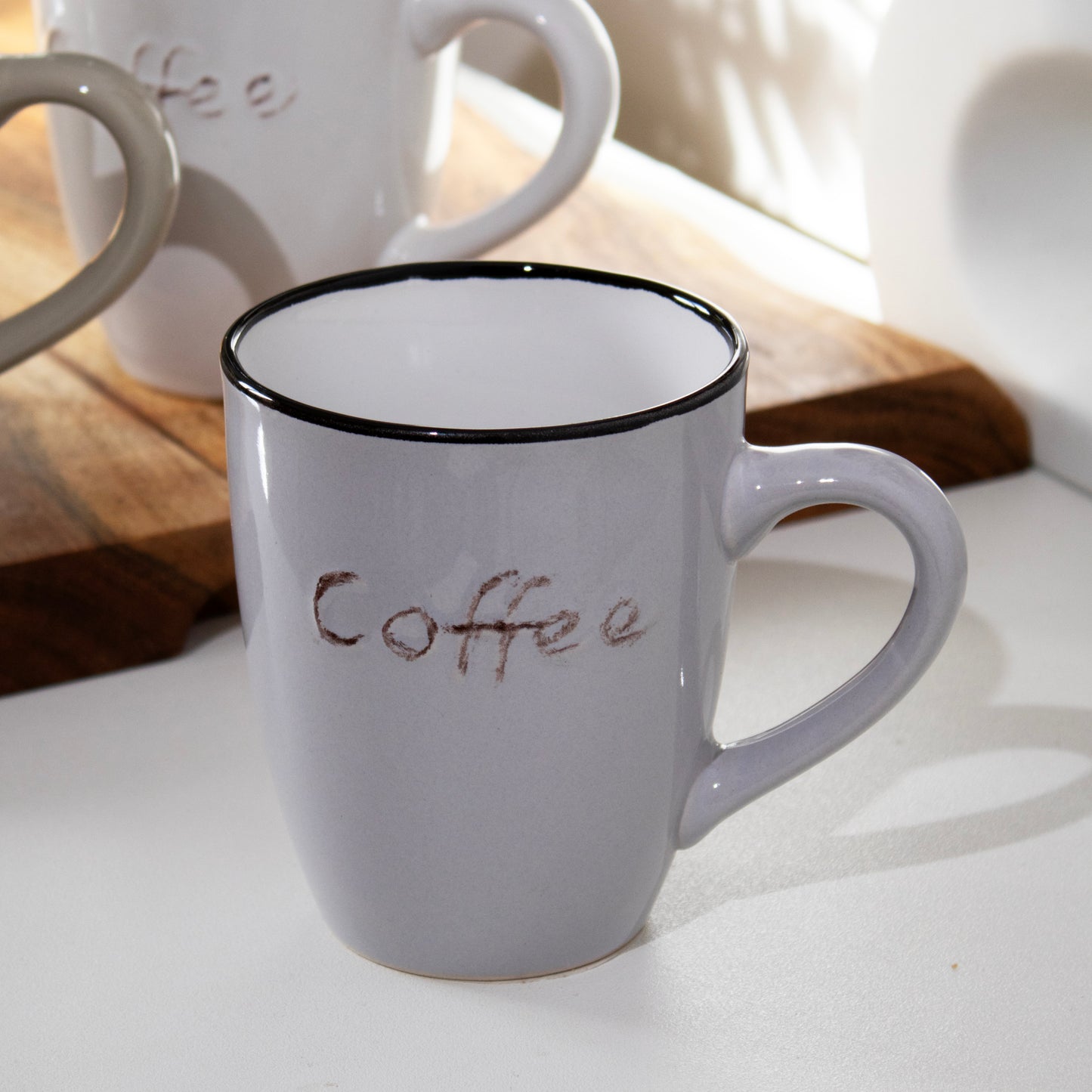 Set Of 4 Stoneware Coffee Script Mugs