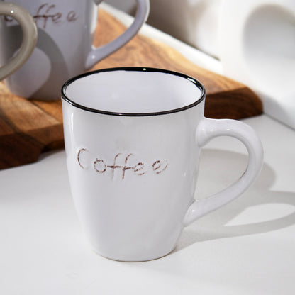 Set Of 4 Stoneware Coffee Script Mugs